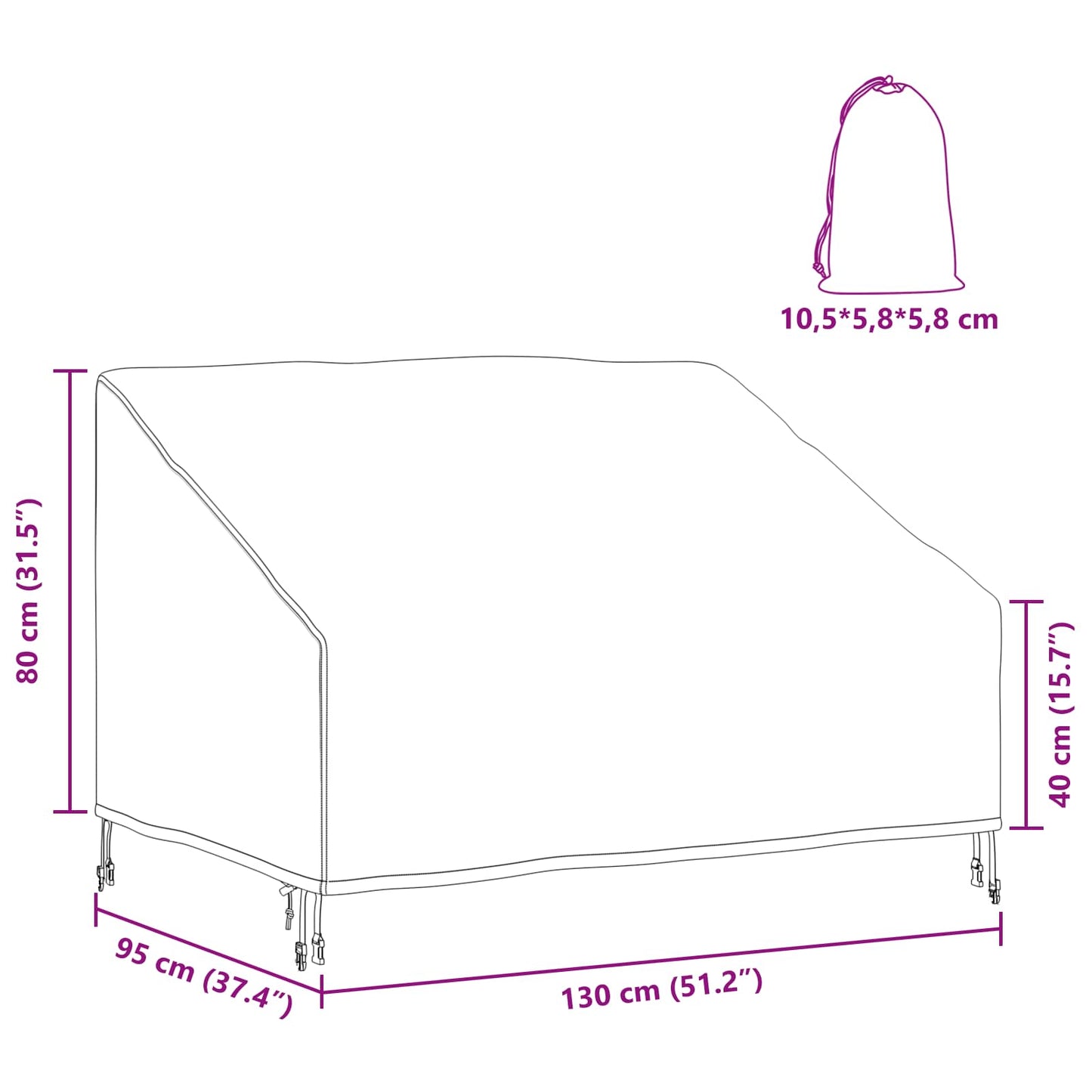 Abdeckung Für Gartenbank 130 X 95 X 40 / 80 Cm 600D Oxford Stoff