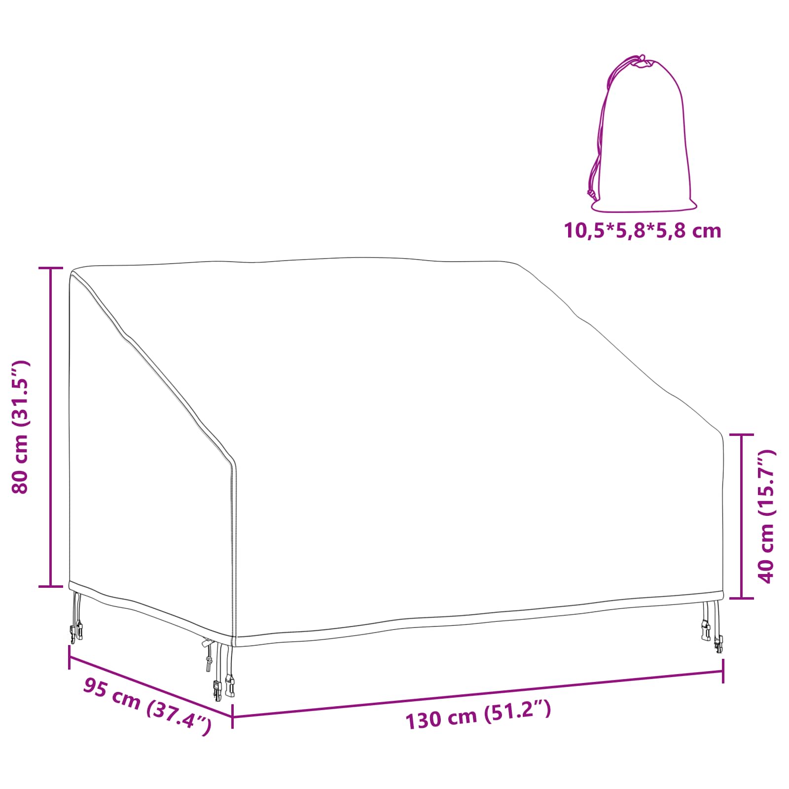 Abdeckung Für Gartenbank 130 X 95 X 40 / 80 Cm 600D Oxford Stoff