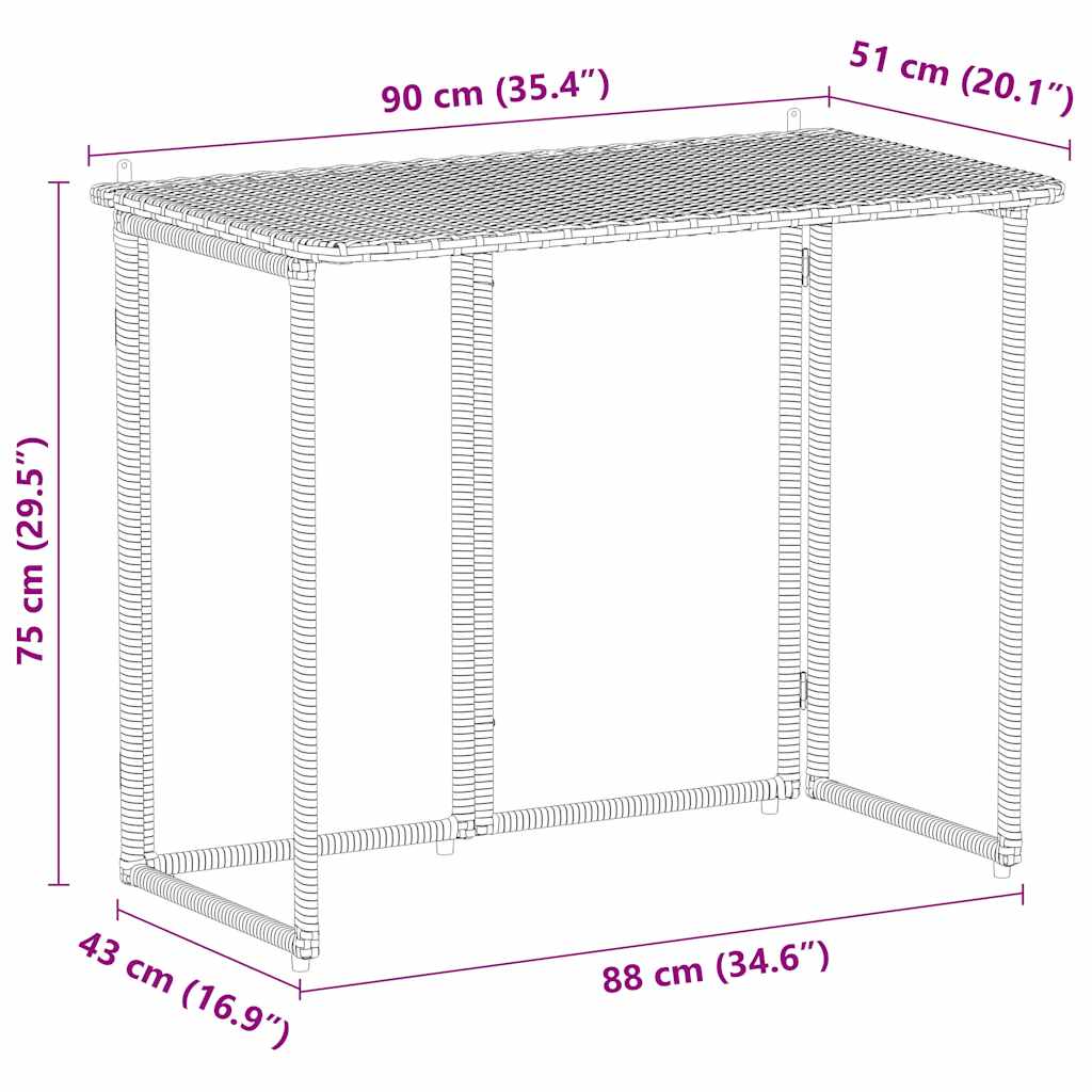 Gartentisch Klappbar 90X51X75 Cm Poly Rattan