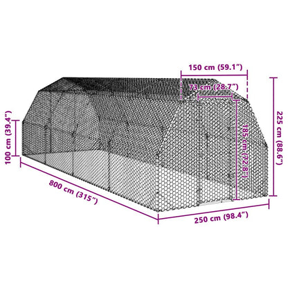 Hühnerstall 2,5X8X2,25 M Verzinkter Stahl
