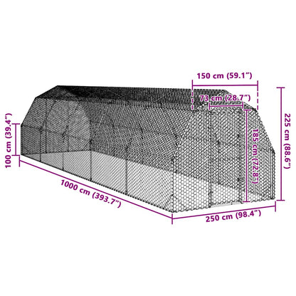 Hühnerstall 2,5X10X2,25 M Verzinkter Stahl