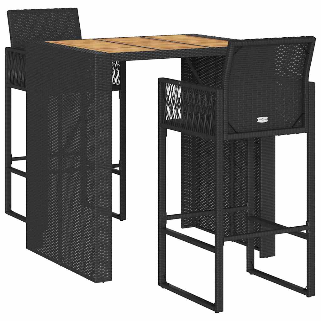 3-Tlg. Gartenbar-Set Ohne Kissen Poly Rattan Akazie