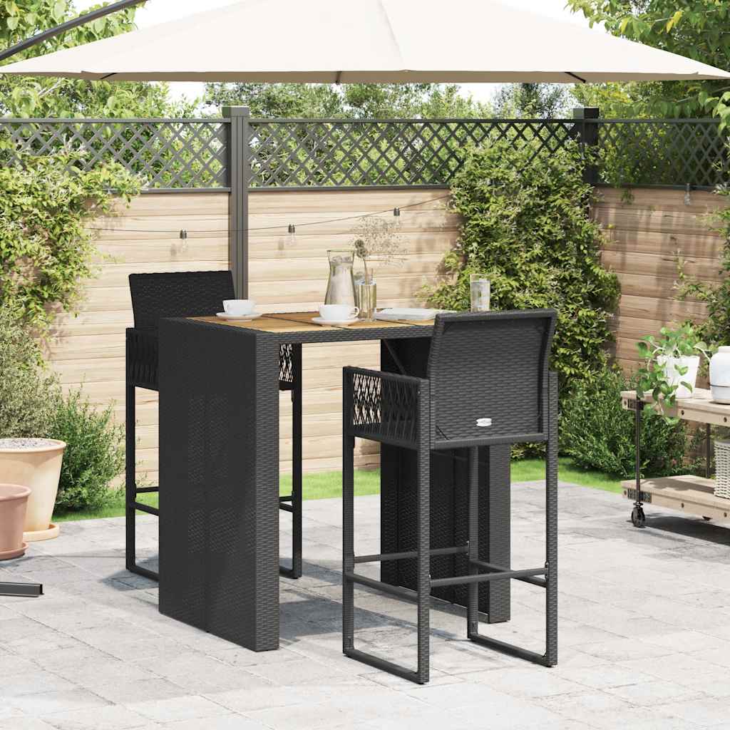 3-Tlg. Gartenbar-Set Ohne Kissen Poly Rattan Akazie