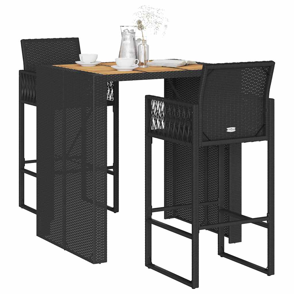3-Tlg. Gartenbar-Set Ohne Kissen Poly Rattan Akazie