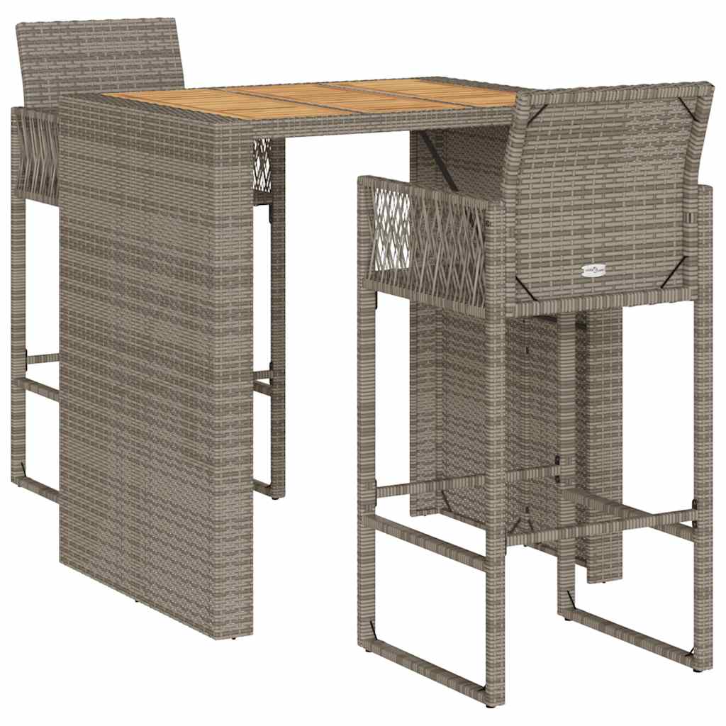 3-Tlg. Gartenbar-Set Ohne Kissen Poly Rattan Akazie
