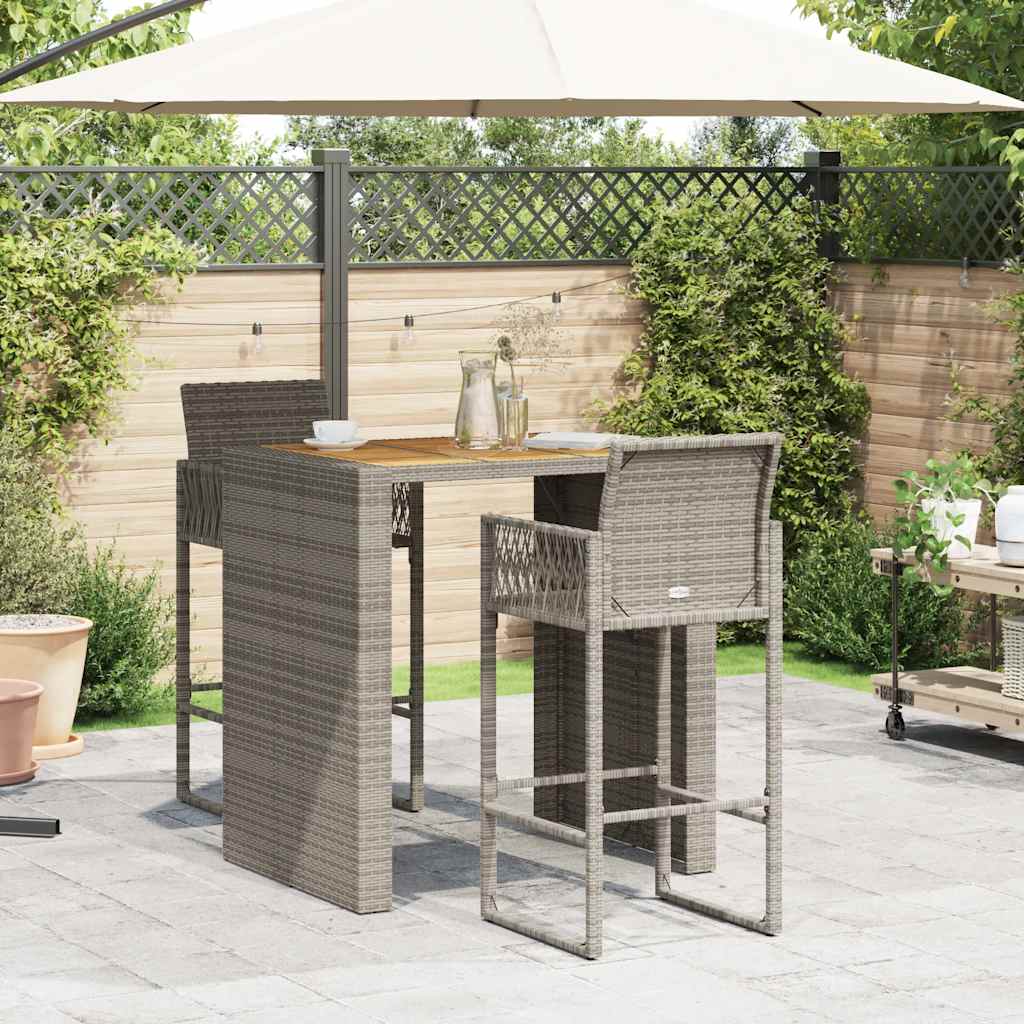 3-Tlg. Gartenbar-Set Ohne Kissen Poly Rattan Akazie