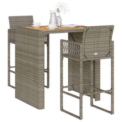 3-Tlg. Gartenbar-Set Ohne Kissen Poly Rattan Akazie