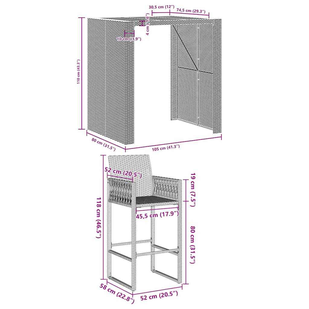 5-Tlg. Gartenbar-Set Ohne Kissen Poly Rattan Akazie