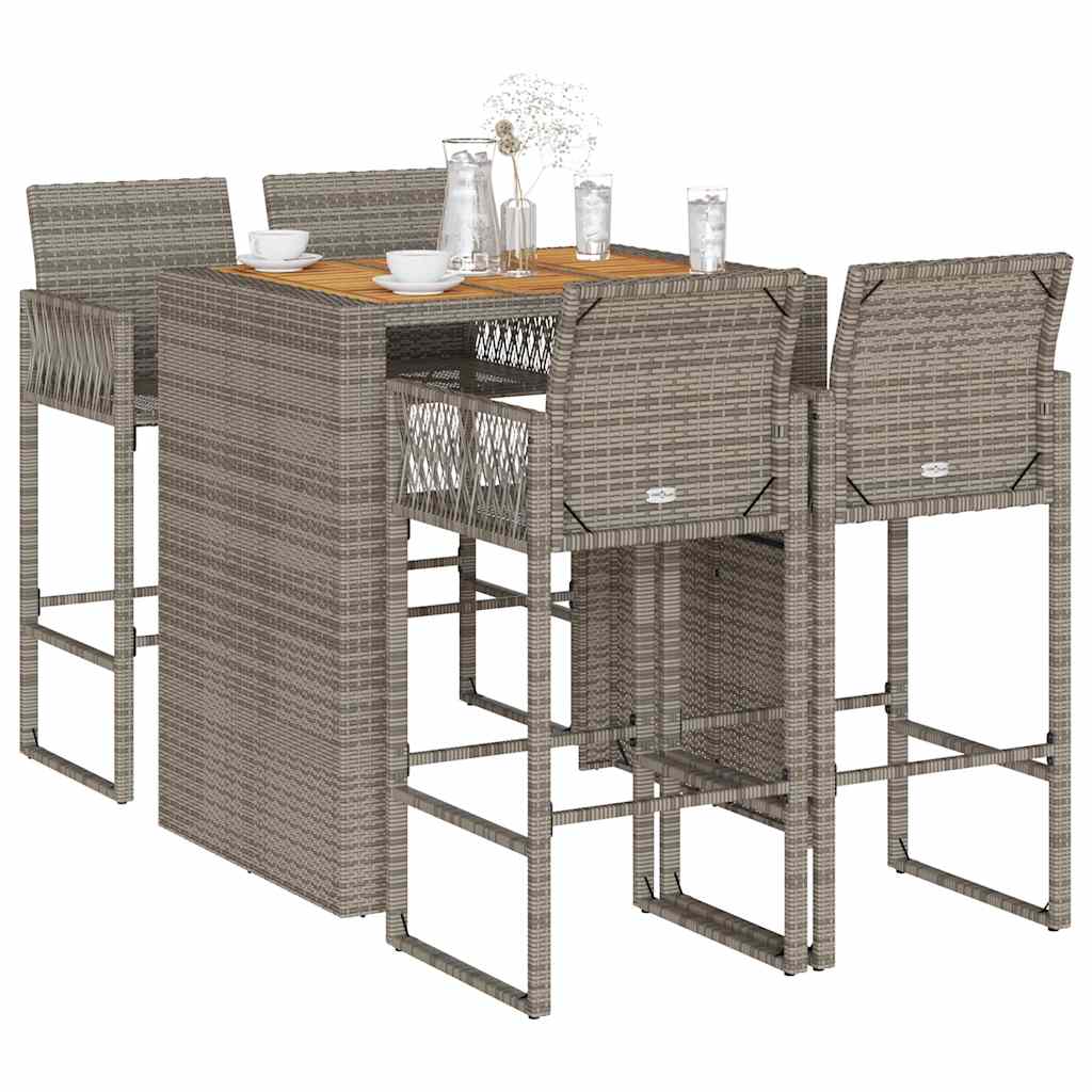 5-Tlg. Gartenbar-Set Ohne Kissen Poly Rattan Akazie