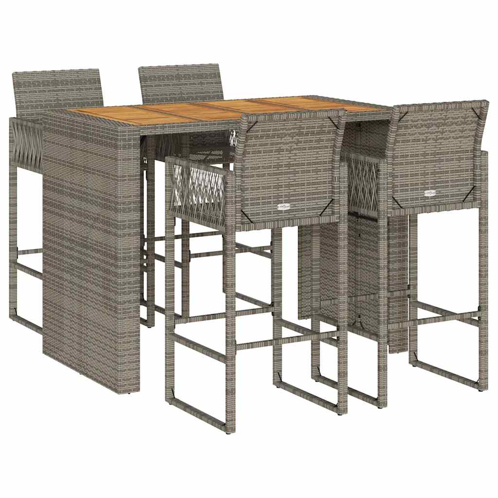 5-Tlg. Gartenbar-Set Ohne Kissen Poly Rattan Akazie