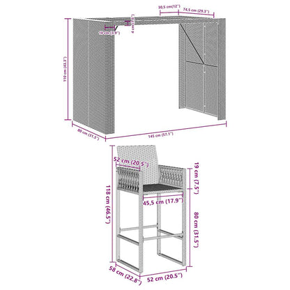 5-Tlg. Gartenbar-Set Ohne Kissen Poly Rattan Akazie
