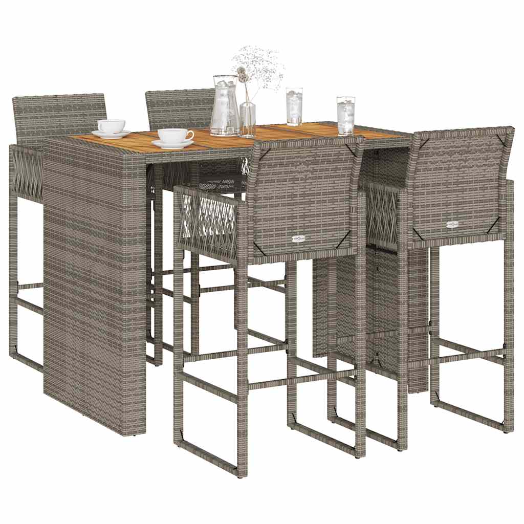 5-Tlg. Gartenbar-Set Ohne Kissen Poly Rattan Akazie