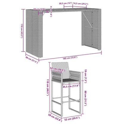 5-Tlg. Gartenbar-Set Ohne Kissen Poly Rattan Akazie
