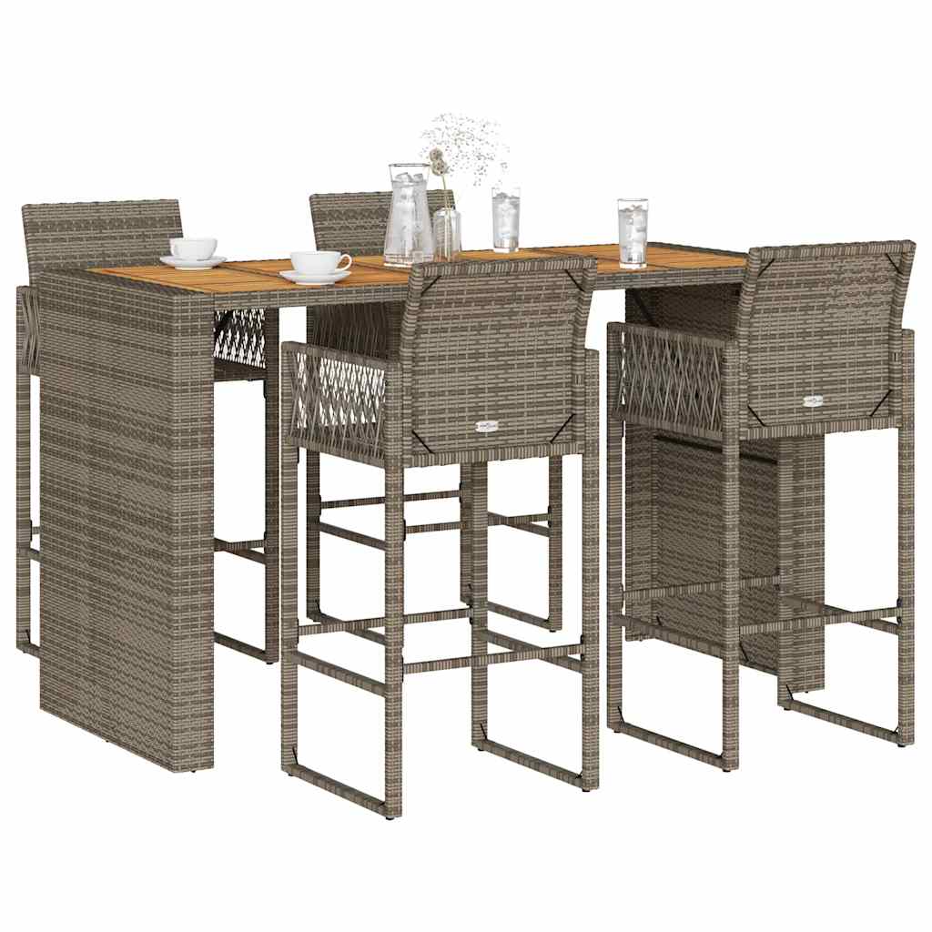 5-Tlg. Gartenbar-Set Ohne Kissen Poly Rattan Akazie