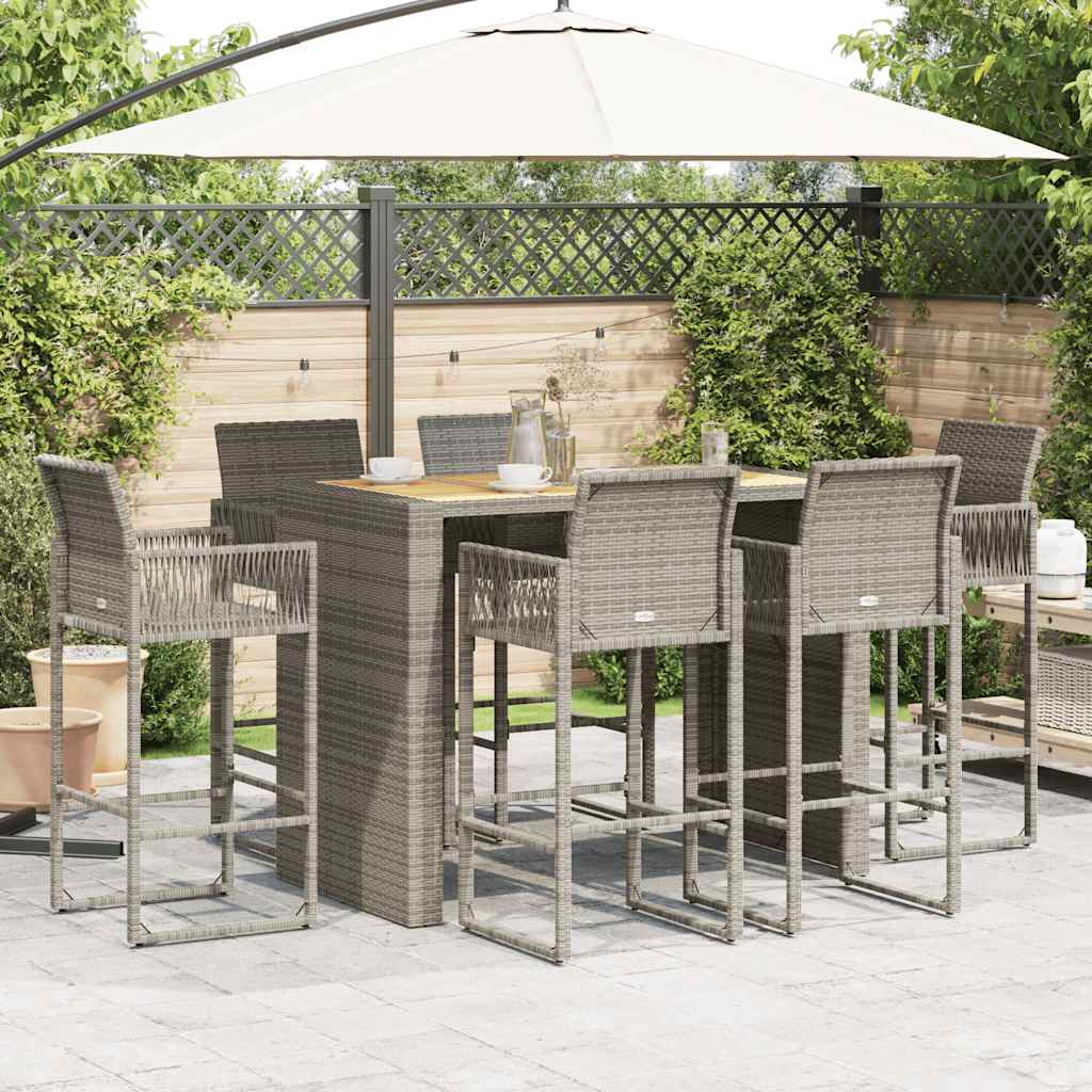 7-Tlg. Gartenbar-Set Ohne Kissen Poly Rattan Akazie