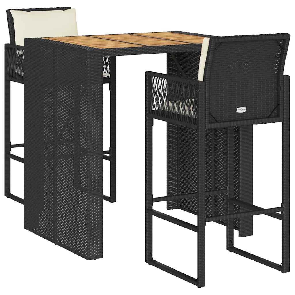 3-Tlg. Gartenbar-Set Mit Kissen Poly Rattan Akazie