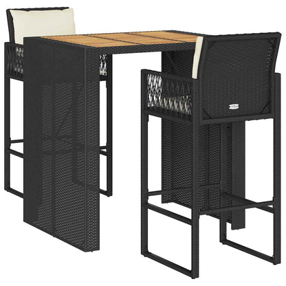 3-Tlg. Gartenbar-Set Mit Kissen Poly Rattan Akazie