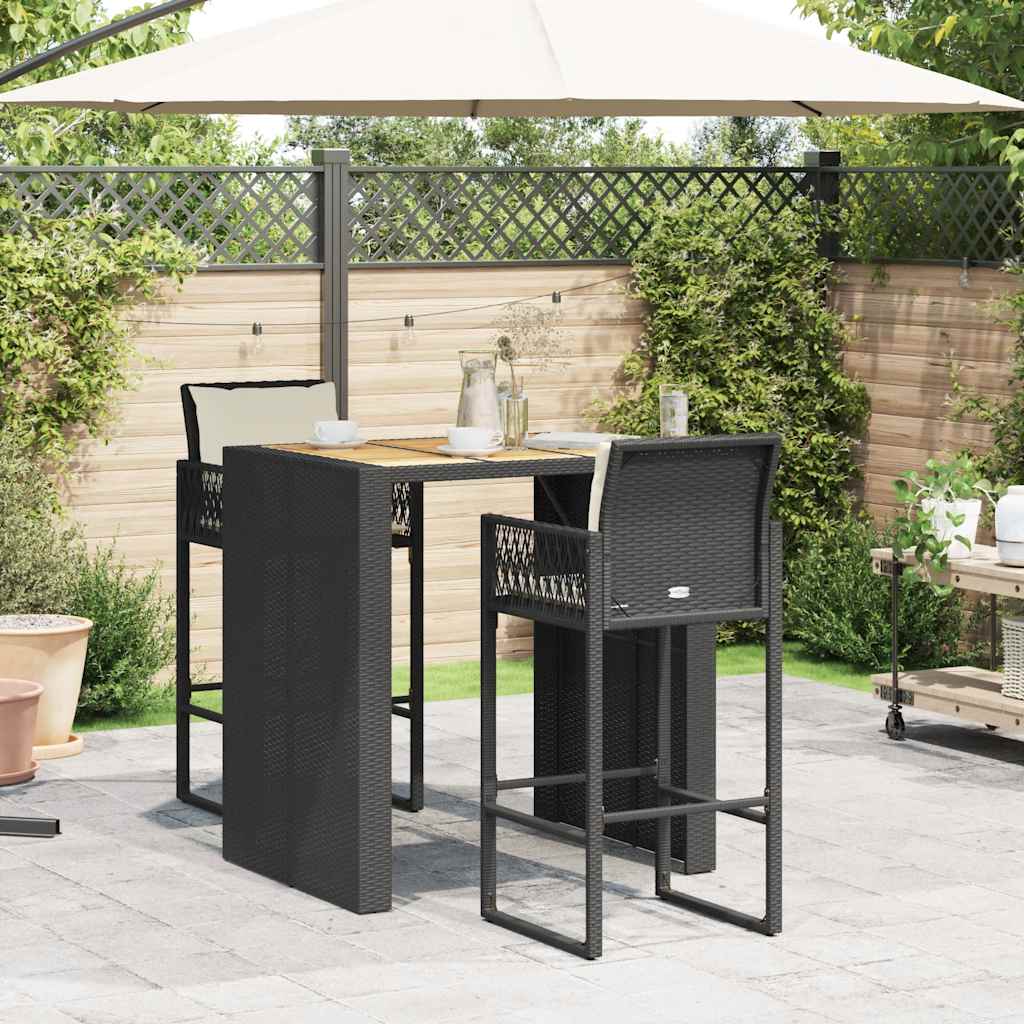 3-Tlg. Gartenbar-Set Mit Kissen Poly Rattan Akazie
