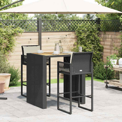 3-Tlg. Gartenbar-Set Mit Kissen Poly Rattan Akazie