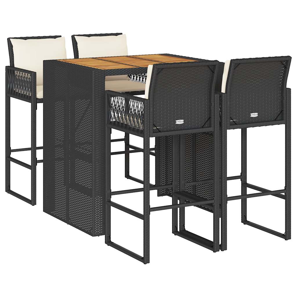 5-Tlg. Gartenbar-Set Mit Kissen Poly Rattan Akazie
