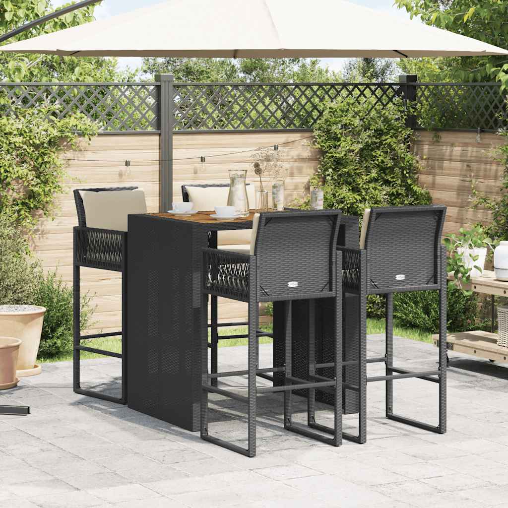 5-Tlg. Gartenbar-Set Mit Kissen Poly Rattan Akazie