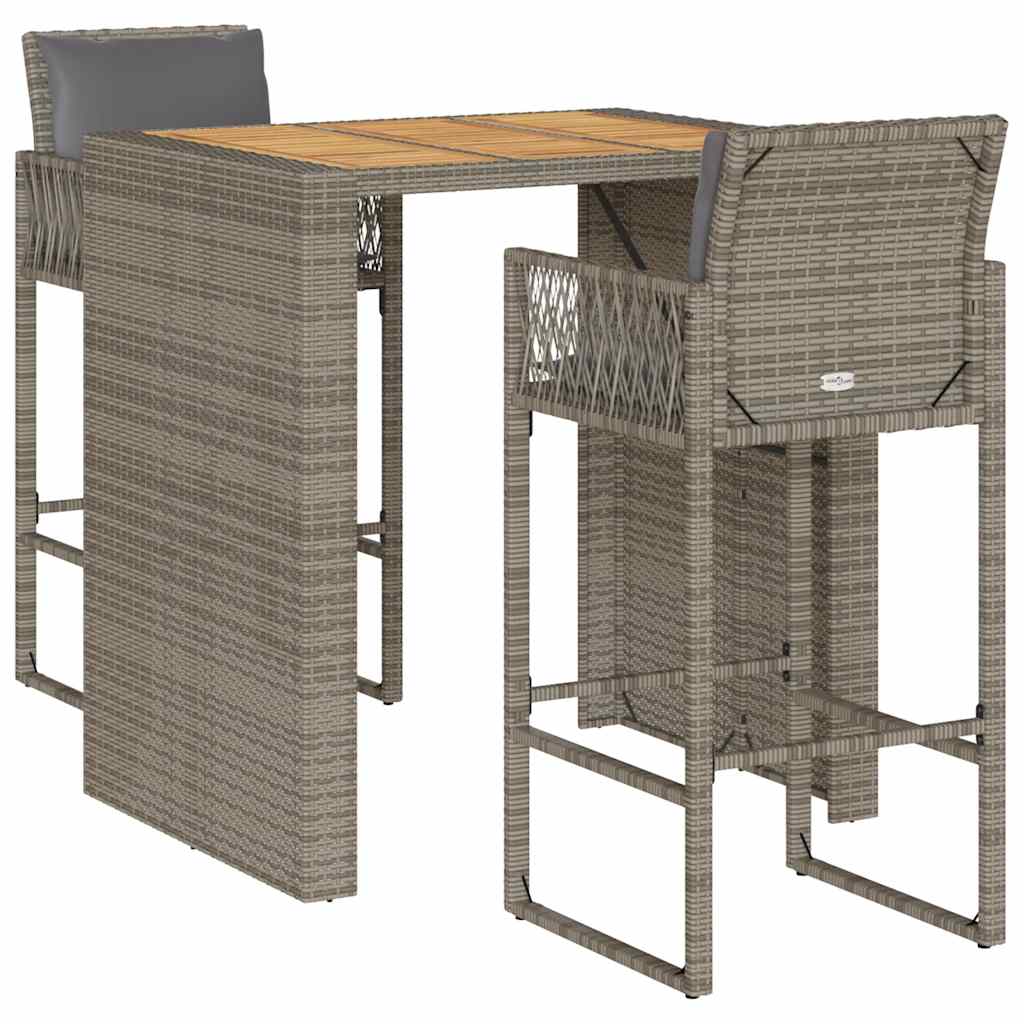 3-Tlg. Gartenbar-Set Mit Kissen Poly Rattan Akazie