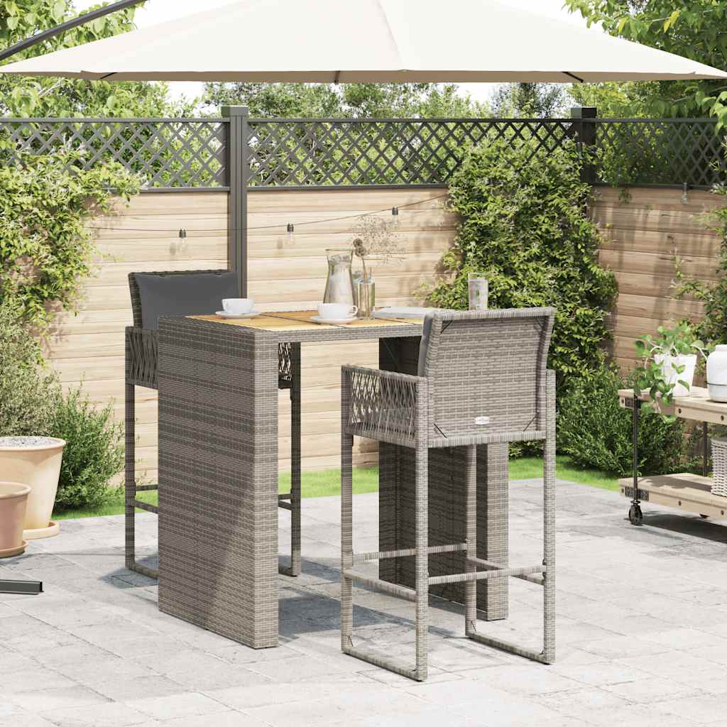 3-Tlg. Gartenbar-Set Mit Kissen Poly Rattan Akazie
