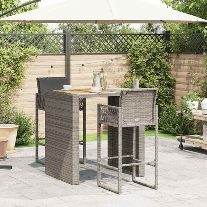 3-Tlg. Gartenbar-Set Mit Kissen Poly Rattan Akazie