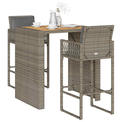 3-Tlg. Gartenbar-Set Mit Kissen Poly Rattan Akazie