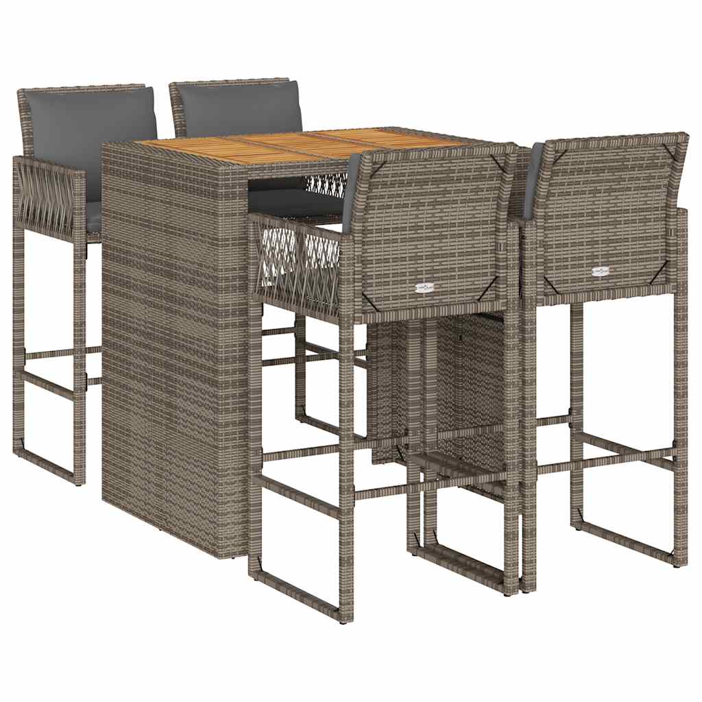 5-Tlg. Gartenbar-Set Mit Kissen Poly Rattan Akazie