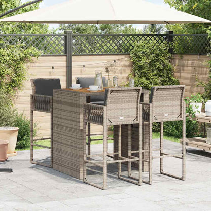 5-Tlg. Gartenbar-Set Mit Kissen Poly Rattan Akazie