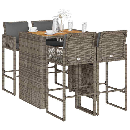 5-Tlg. Gartenbar-Set Mit Kissen Poly Rattan Akazie
