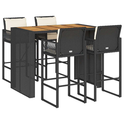 5-Tlg. Gartenbar-Set Mit Kissen Poly Rattan Akazie