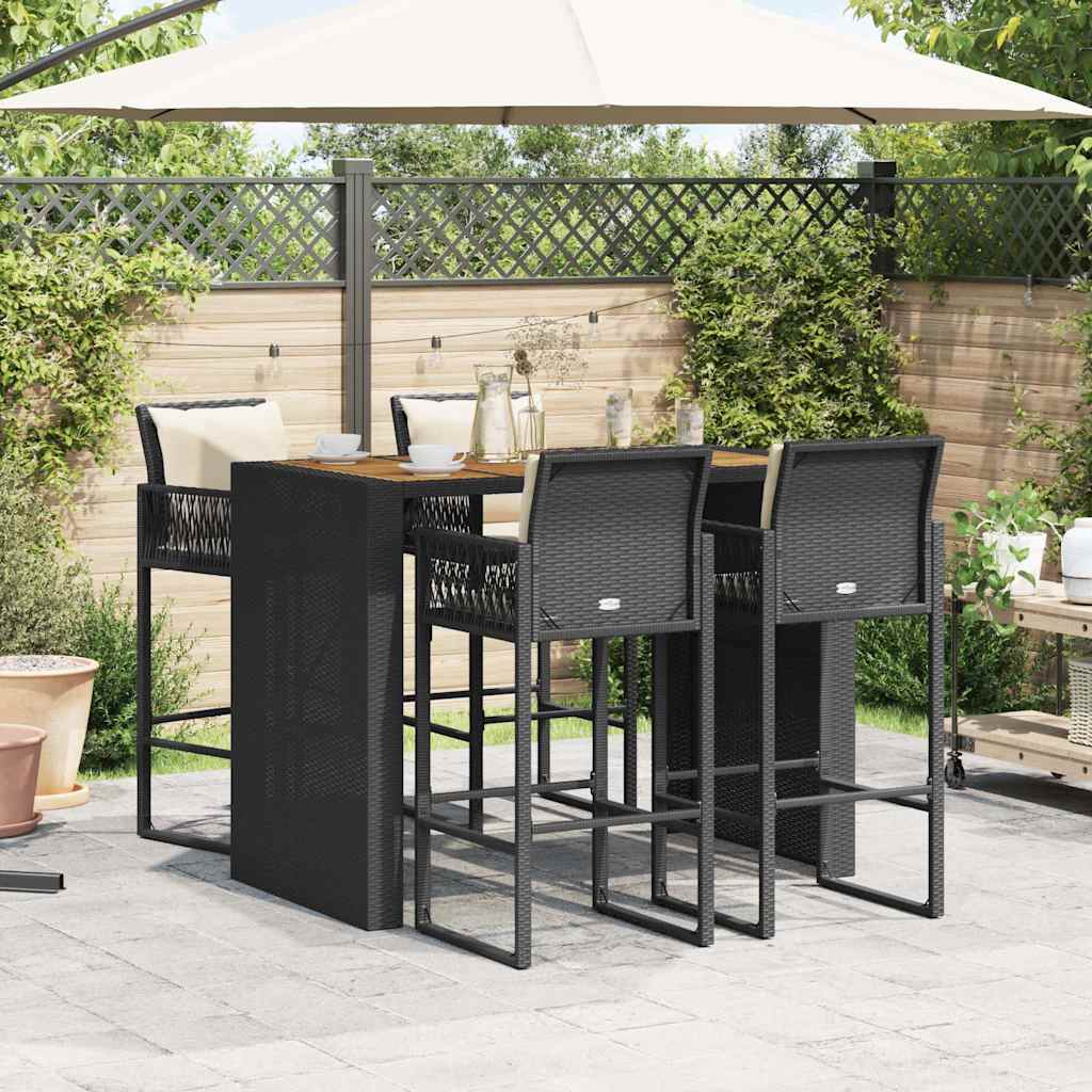 5-Tlg. Gartenbar-Set Mit Kissen Poly Rattan Akazie