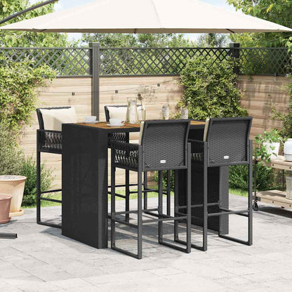 5-Tlg. Gartenbar-Set Mit Kissen Poly Rattan Akazie