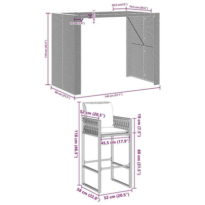 5-Tlg. Gartenbar-Set Mit Kissen Poly Rattan Akazie