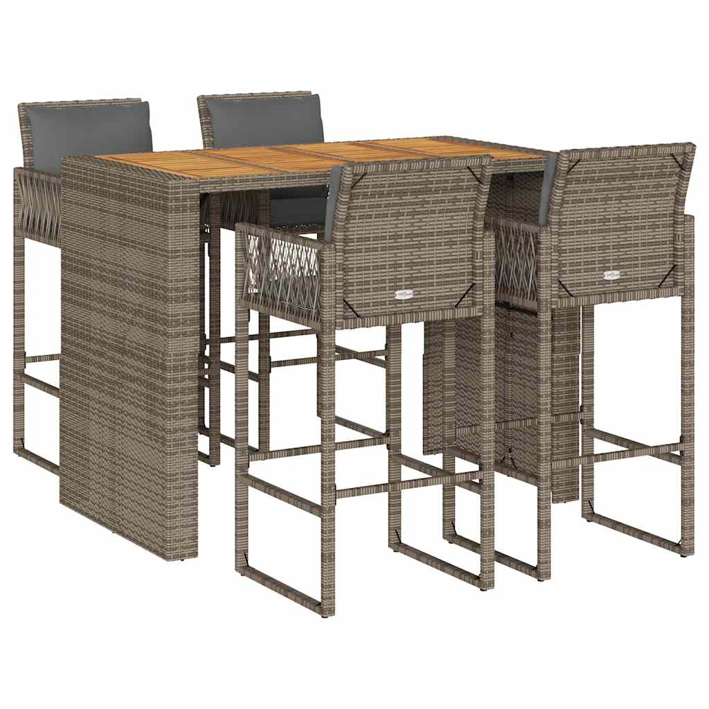 5-Tlg. Gartenbar-Set Mit Kissen Poly Rattan Akazie