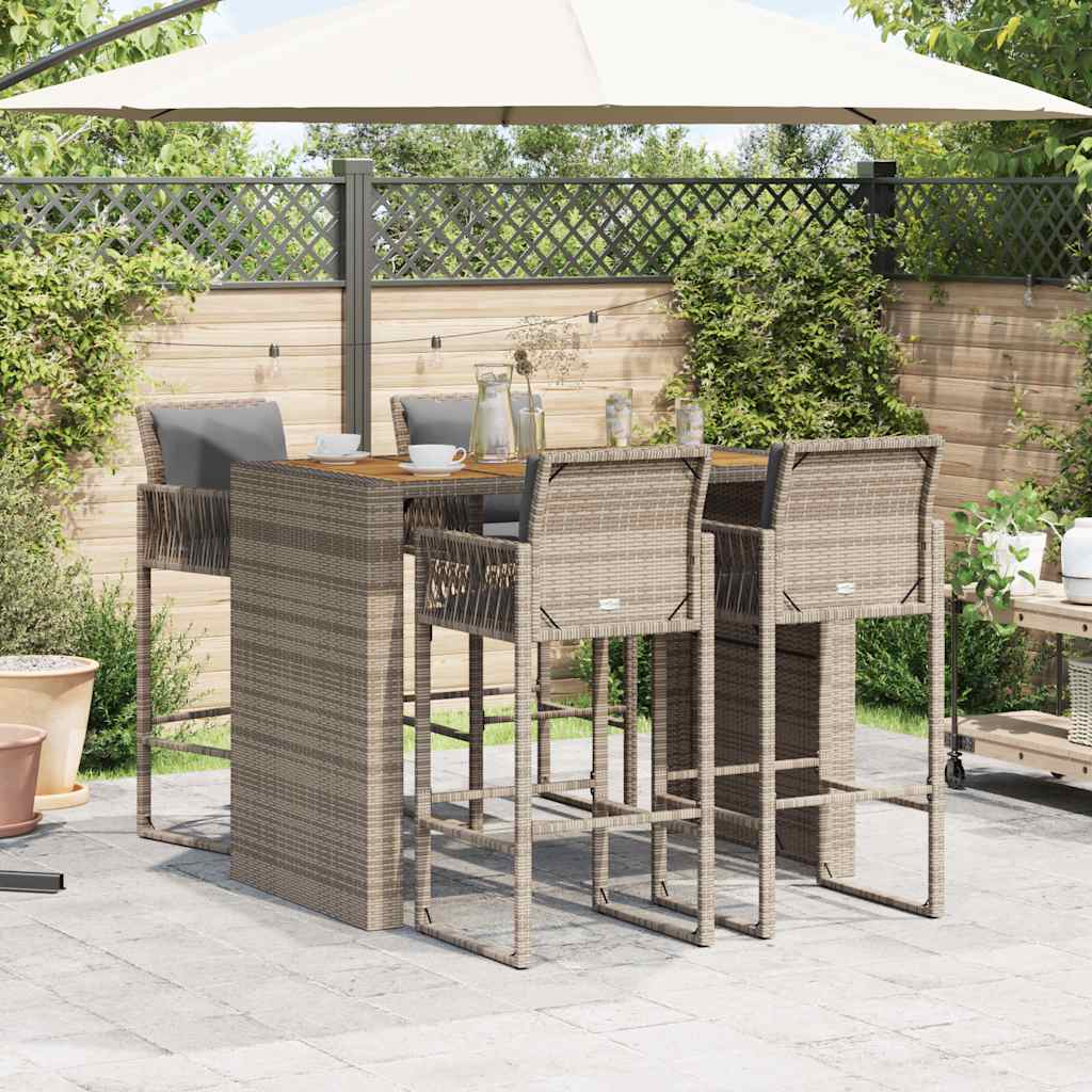 5-Tlg. Gartenbar-Set Mit Kissen Poly Rattan Akazie