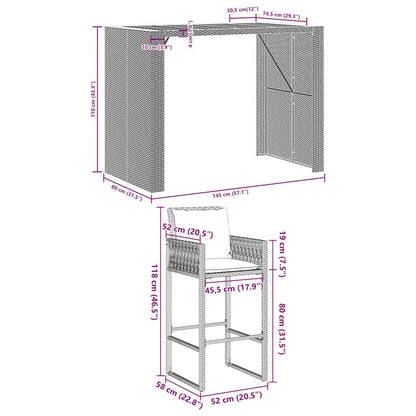5-Tlg. Gartenbar-Set Mit Kissen Poly Rattan Akazie