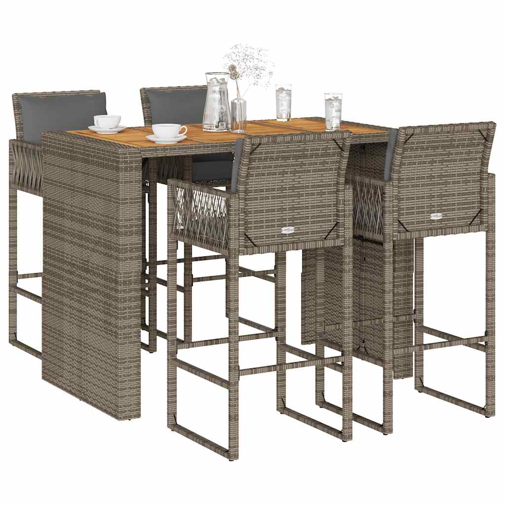 5-Tlg. Gartenbar-Set Mit Kissen Poly Rattan Akazie