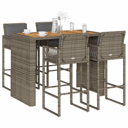 5-Tlg. Gartenbar-Set Mit Kissen Poly Rattan Akazie
