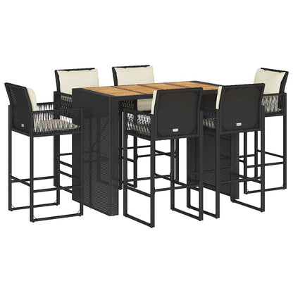 7-Tlg. Gartenbar-Set Mit Kissen Poly Rattan Akazie