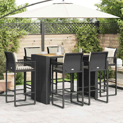 7-Tlg. Gartenbar-Set Mit Kissen Poly Rattan Akazie