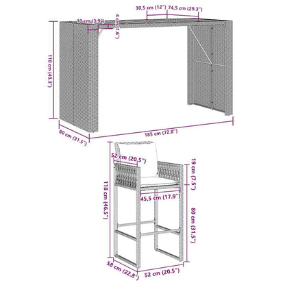 7-Tlg. Gartenbar-Set Mit Kissen Poly Rattan Akazie