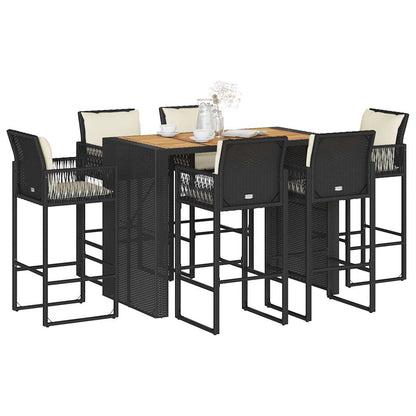 7-Tlg. Gartenbar-Set Mit Kissen Poly Rattan Akazie