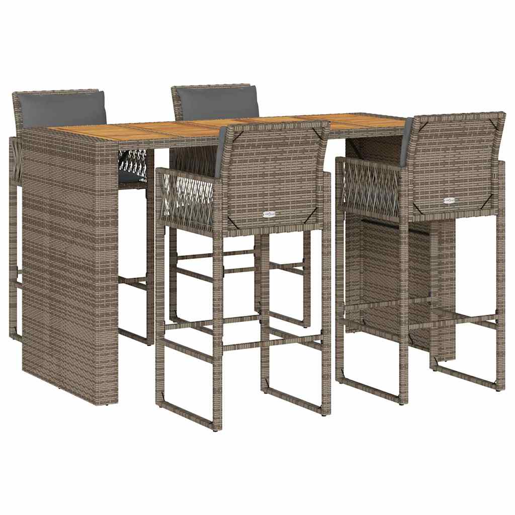 5-Tlg. Gartenbar-Set Mit Kissen Poly Rattan Akazie