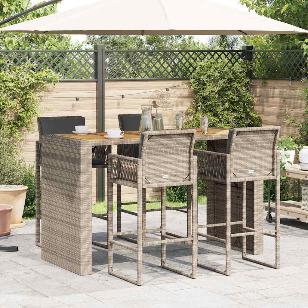 5-Tlg. Gartenbar-Set Mit Kissen Poly Rattan Akazie