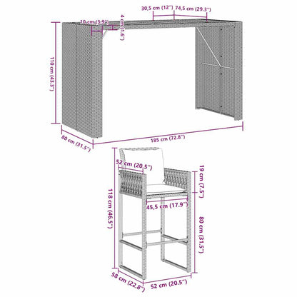 5-Tlg. Gartenbar-Set Mit Kissen Poly Rattan Akazie