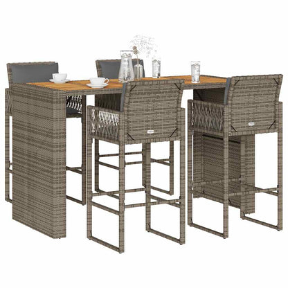 5-Tlg. Gartenbar-Set Mit Kissen Poly Rattan Akazie