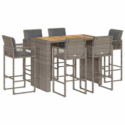 7-Tlg. Gartenbar-Set Mit Kissen Poly Rattan Akazie